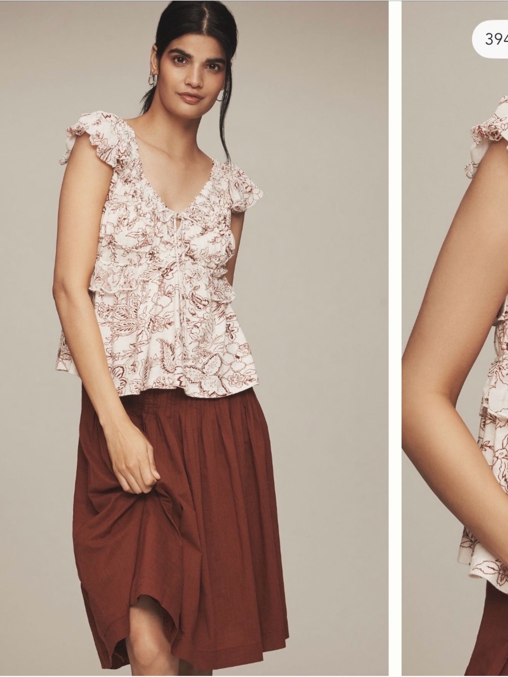 Anthropologie Pink Floral Ruffle V-Neck Top